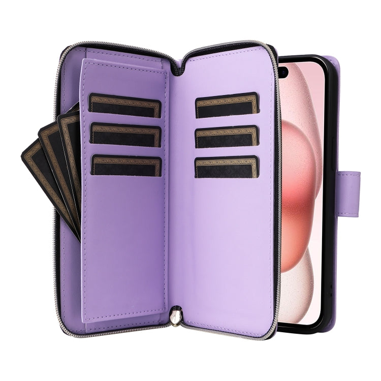 Nine-card Slots Zipper Wallet Bag Leather Phone Case, For iPhone 15, For iPhone 14 / 13, For iPhone 14 Pro