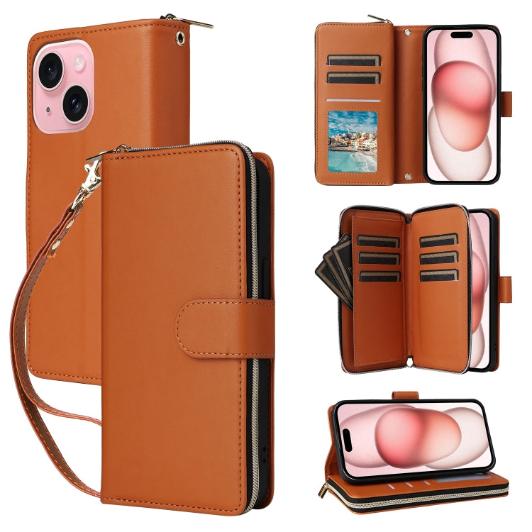 Nine-card Slots Zipper Wallet Bag Leather Phone Case, For iPhone 15, For iPhone 14 / 13, For iPhone 14 Pro