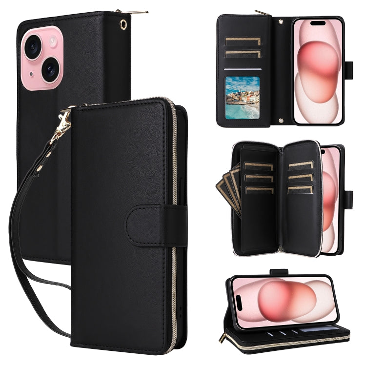 Nine-card Slots Zipper Wallet Bag Leather Phone Case, For iPhone 15, For iPhone 14 / 13, For iPhone 14 Pro