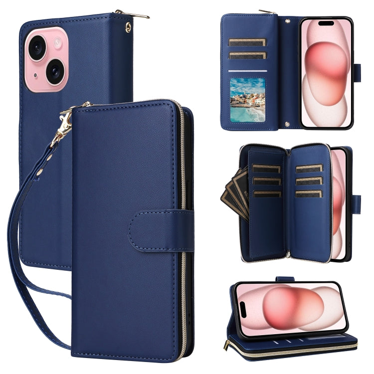 Nine-card Slots Zipper Wallet Bag Leather Phone Case, For iPhone 15 Pro Max, For iPhone 15 Pro, For iPhone 15 Plus / 14 Plus