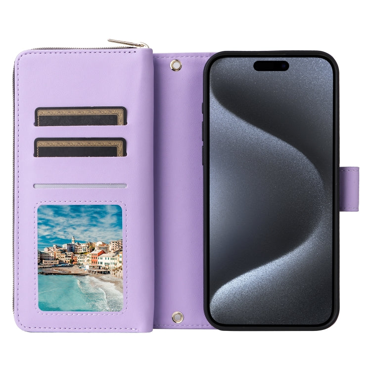 Nine-card Slots Zipper Wallet Bag Leather Phone Case, For iPhone 15 Pro Max, For iPhone 15 Pro, For iPhone 15 Plus / 14 Plus