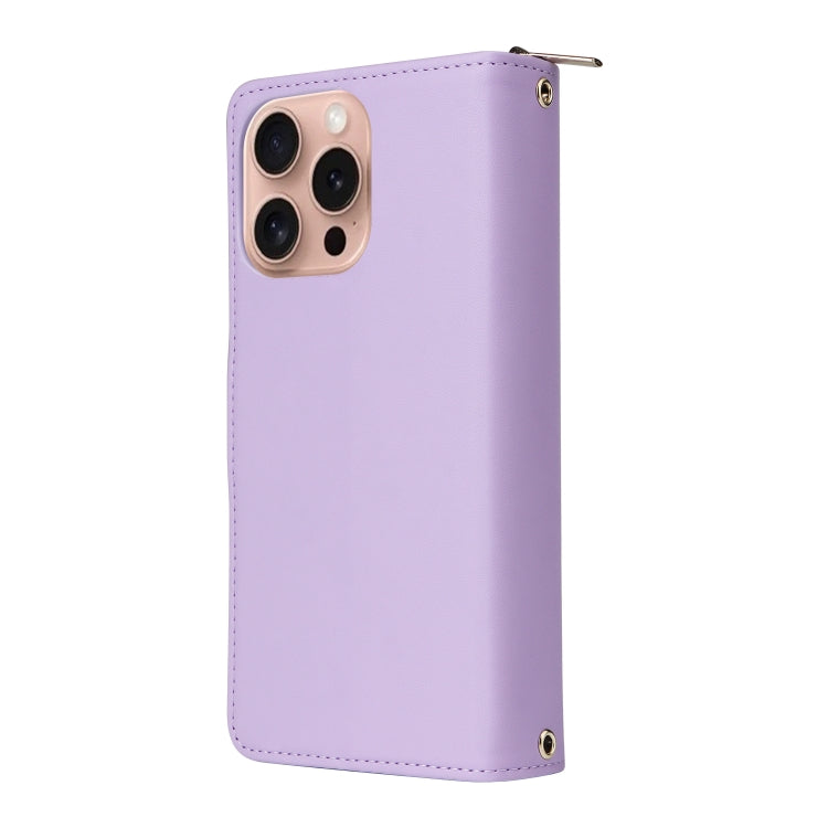 Nine-card Slots Zipper Wallet Bag Leather Phone Case, For iPhone 16 Pro, For iPhone 16 Plus, For iPhone 16