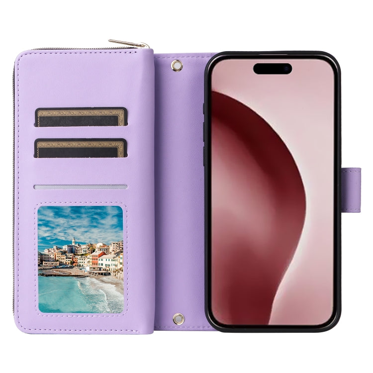 Nine-card Slots Zipper Wallet Bag Leather Phone Case, For iPhone 16 Pro, For iPhone 16 Plus, For iPhone 16