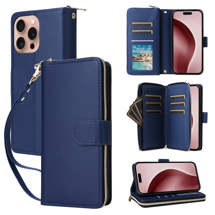 Nine-card Slots Zipper Wallet Bag Leather Phone Case, For iPhone Air, For iPhone 16e, For iPhone 16 Pro Max