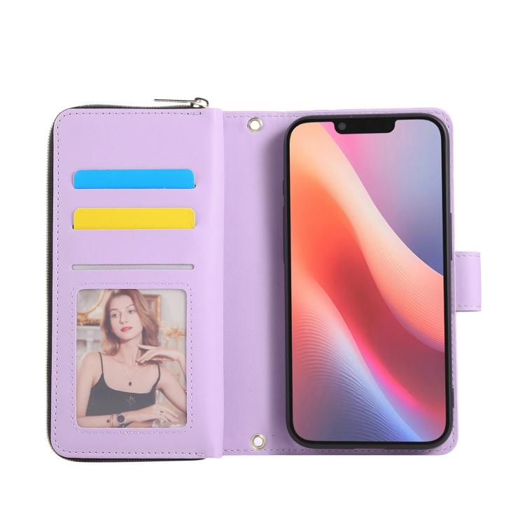 Nine-card Slots Zipper Wallet Bag Leather Phone Case, For iPhone Air, For iPhone 16e, For iPhone 16 Pro Max