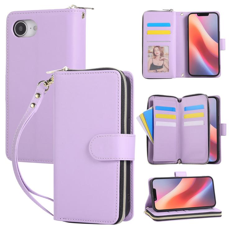 Nine-card Slots Zipper Wallet Bag Leather Phone Case, For iPhone Air, For iPhone 16e, For iPhone 16 Pro Max