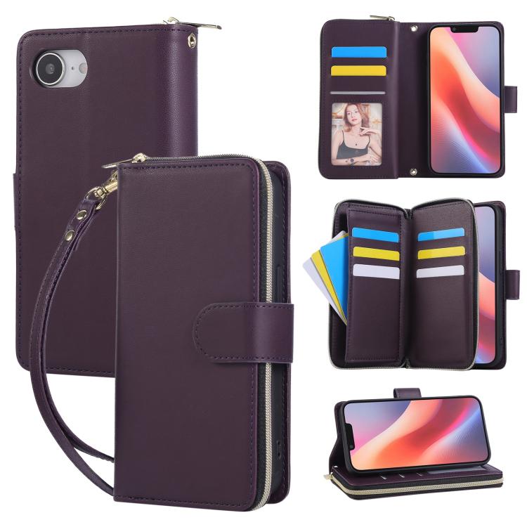 Nine-card Slots Zipper Wallet Bag Leather Phone Case, For iPhone Air, For iPhone 16e, For iPhone 16 Pro Max