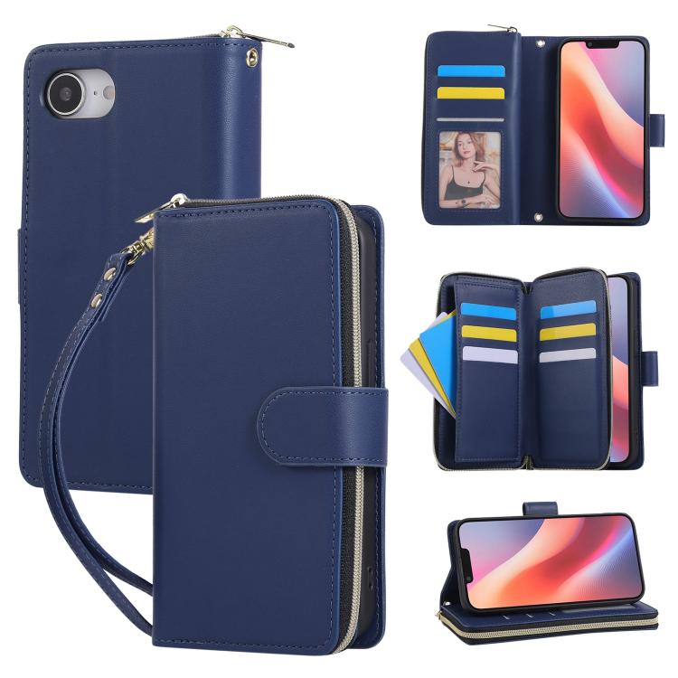 Nine-card Slots Zipper Wallet Bag Leather Phone Case, For iPhone Air, For iPhone 16e, For iPhone 16 Pro Max