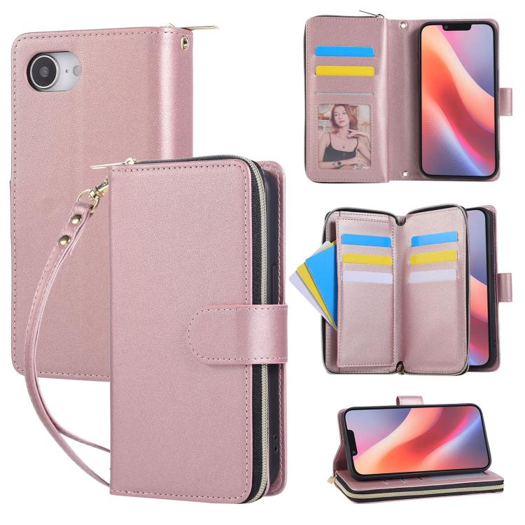 Nine-card Slots Zipper Wallet Bag Leather Phone Case, For iPhone Air, For iPhone 16e, For iPhone 16 Pro Max