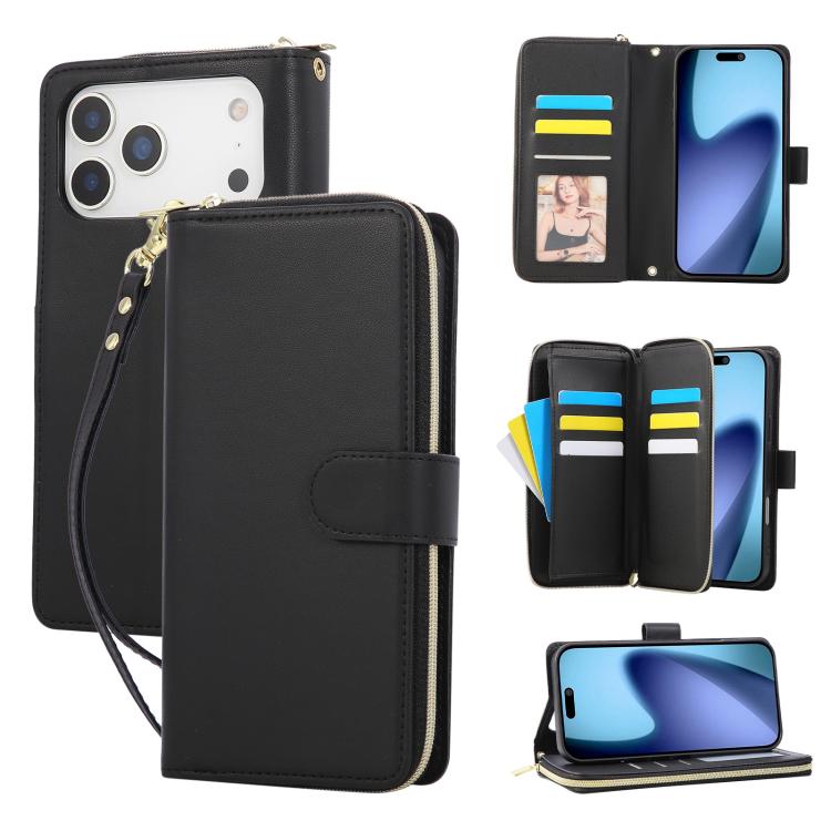 Nine-card Slots Zipper Wallet Bag Leather Phone Case, For iPhone 17 Pro Max, For iPhone 17 Pro, For iPhone 17