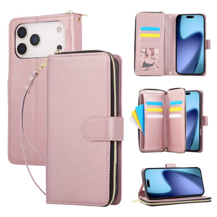 Nine-card Slots Zipper Wallet Bag Leather Phone Case, For iPhone 17 Pro Max, For iPhone 17 Pro, For iPhone 17