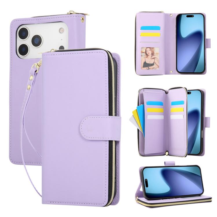 Nine-card Slots Zipper Wallet Bag Leather Phone Case, For iPhone 17 Pro Max, For iPhone 17 Pro, For iPhone 17