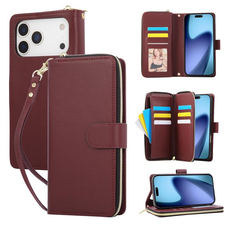 Nine-card Slots Zipper Wallet Bag Leather Phone Case, For iPhone 17 Pro Max, For iPhone 17 Pro, For iPhone 17