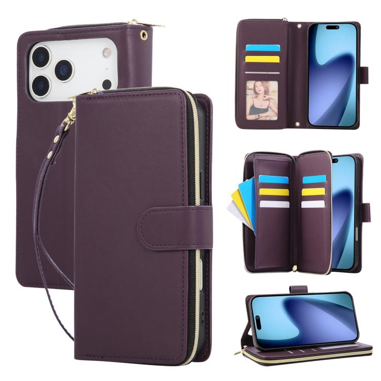 Nine-card Slots Zipper Wallet Bag Leather Phone Case, For iPhone 17 Pro Max, For iPhone 17 Pro, For iPhone 17