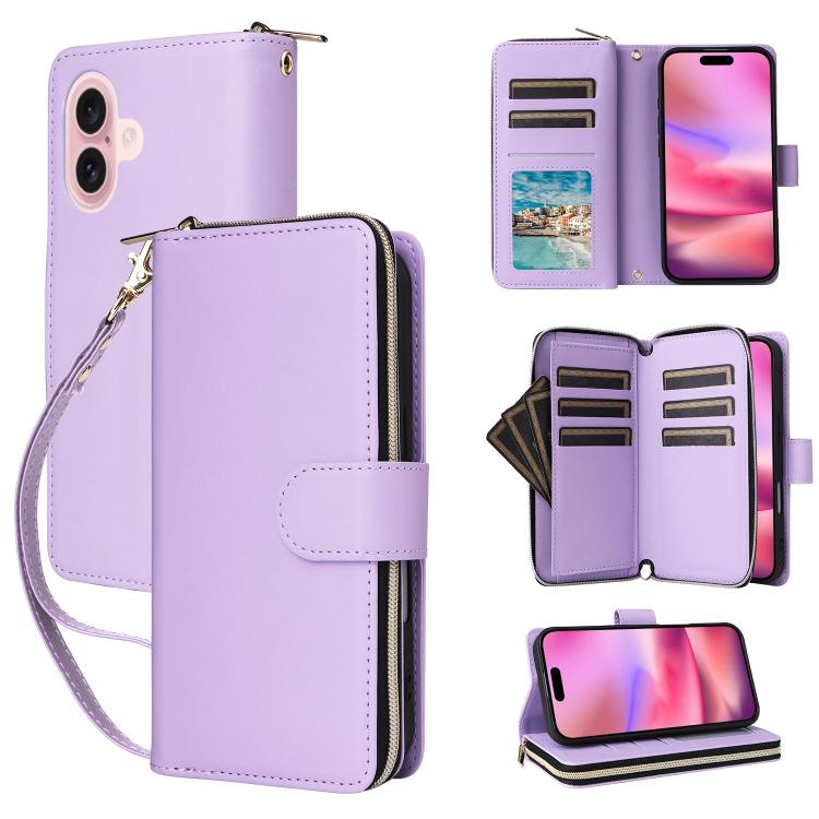 Nine-card Slots Zipper Wallet Bag Leather Phone Case, For iPhone 17 Pro Max, For iPhone 17 Pro, For iPhone 17