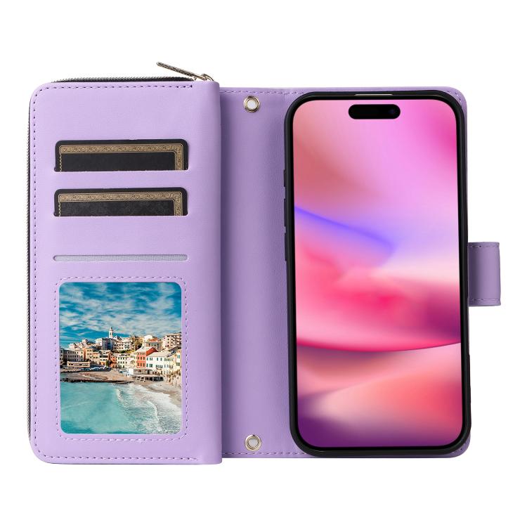 Nine-card Slots Zipper Wallet Bag Leather Phone Case, For iPhone Air, For iPhone 16e, For iPhone 16 Pro Max