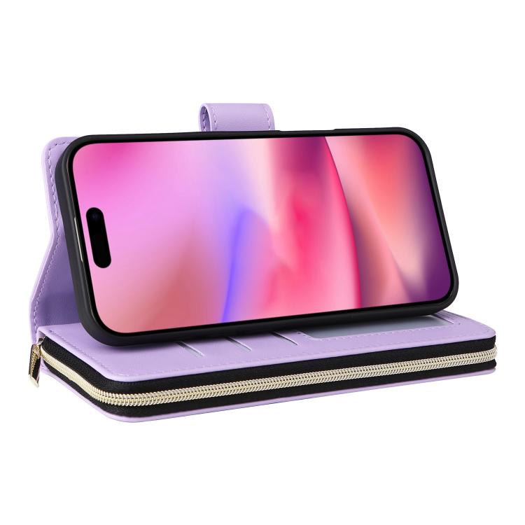 Nine-card Slots Zipper Wallet Bag Leather Phone Case, For iPhone Air, For iPhone 16e, For iPhone 16 Pro Max