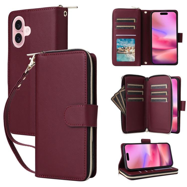 Nine-card Slots Zipper Wallet Bag Leather Phone Case, For iPhone 17 Pro Max, For iPhone 17 Pro, For iPhone 17