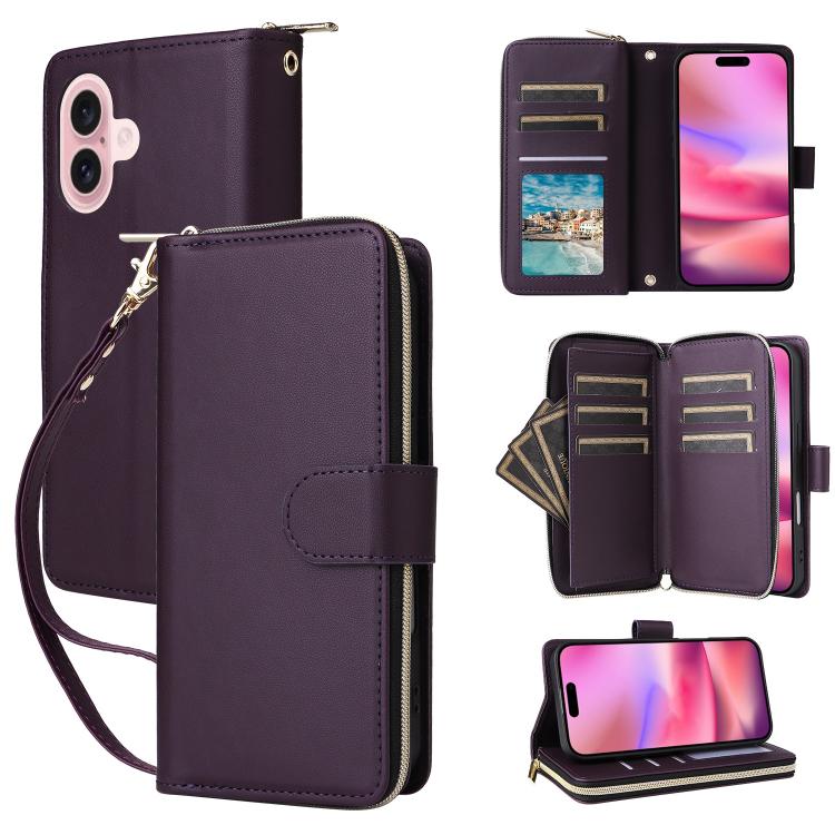 Nine-card Slots Zipper Wallet Bag Leather Phone Case, For iPhone 17 Pro Max, For iPhone 17 Pro, For iPhone 17