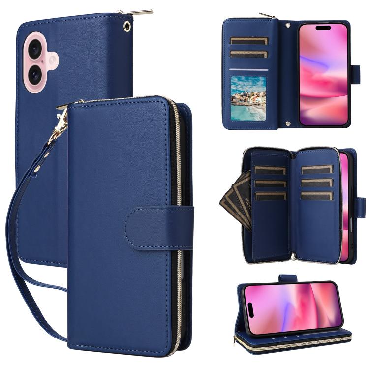 Nine-card Slots Zipper Wallet Bag Leather Phone Case, For iPhone 17 Pro Max, For iPhone 17 Pro, For iPhone 17