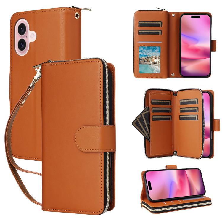 Nine-card Slots Zipper Wallet Bag Leather Phone Case, For iPhone 17 Pro Max, For iPhone 17 Pro, For iPhone 17