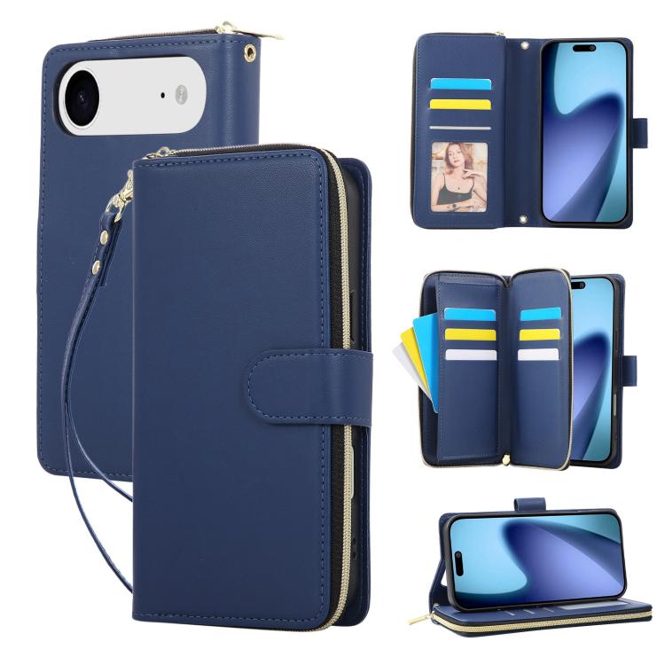 Nine-card Slots Zipper Wallet Bag Leather Phone Case, For iPhone Air, For iPhone 16e, For iPhone 16 Pro Max
