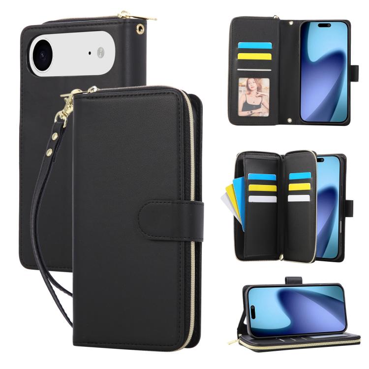 Nine-card Slots Zipper Wallet Bag Leather Phone Case, For iPhone Air, For iPhone 16e, For iPhone 16 Pro Max