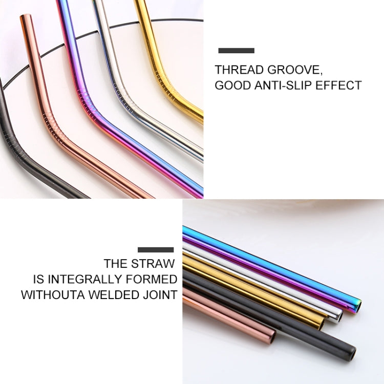 5pcs Reusable Stainless Steel Bent Drinking Straw + Cleaner Brush Set Kit, 215*6mm, 215*6mm (Bent)