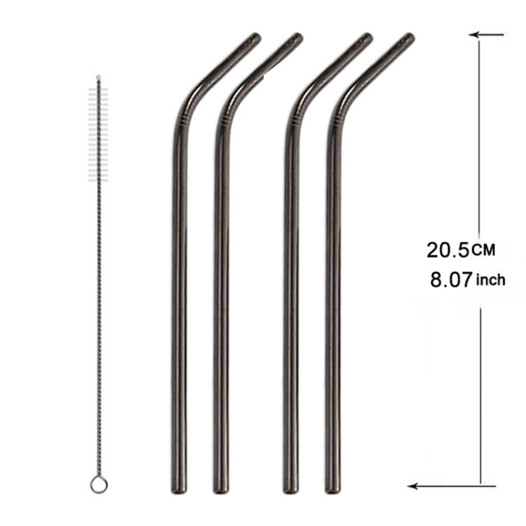 5pcs Reusable Stainless Steel Bent Drinking Straw + Cleaner Brush Set Kit,  215*8mm