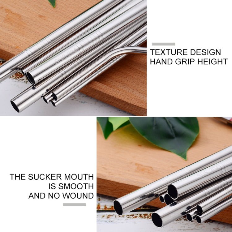 5pcs Reusable Stainless Steel Bent Drinking Straw + Cleaner Brush Set Kit,  215*8mm