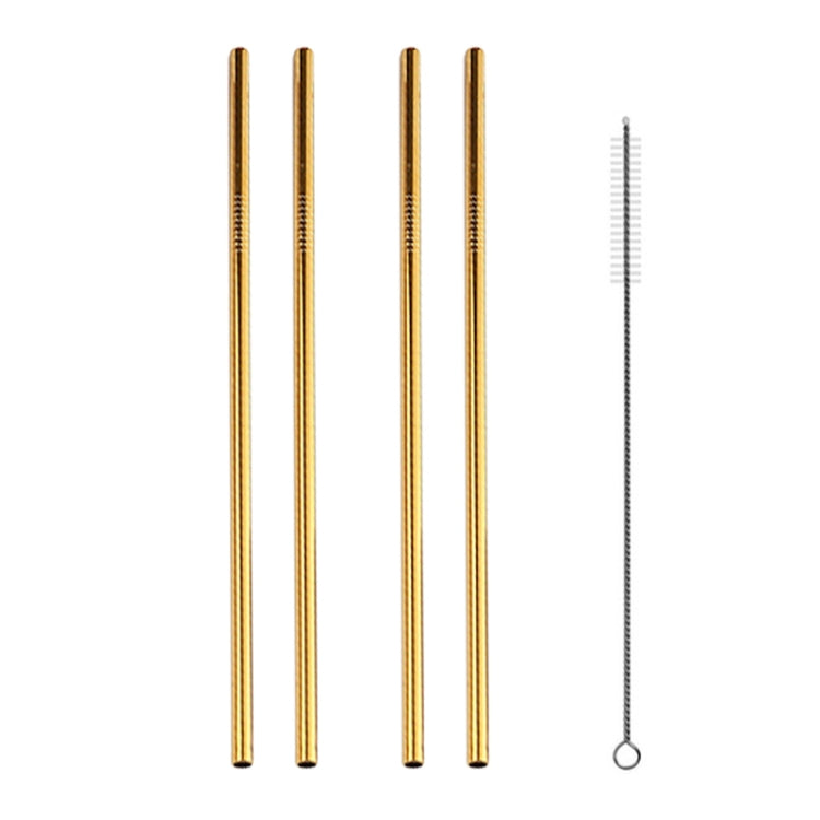 5pcs Reusable Stainless Steel Straight Drinking Straw + Cleaner Brush Set Kit, 215*8mm, 215*8mm (Straight)