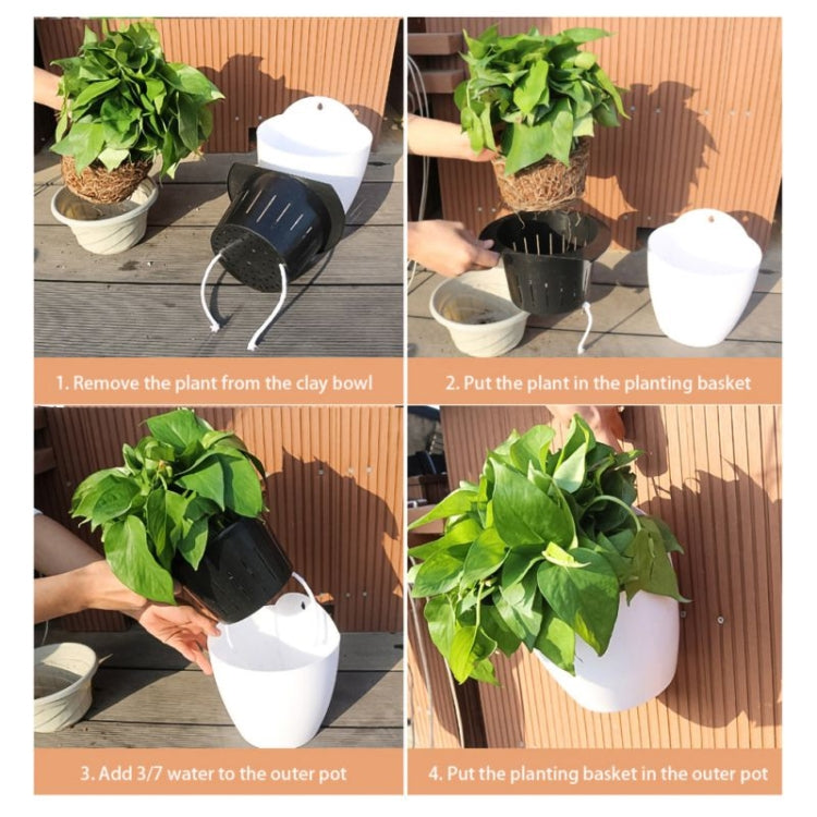 Self-Watering Planter Grow Plants Lazy Flower Pots Wall-hanging Round Resin Plastic Flower Pots, Size: 13x8.5x13cm