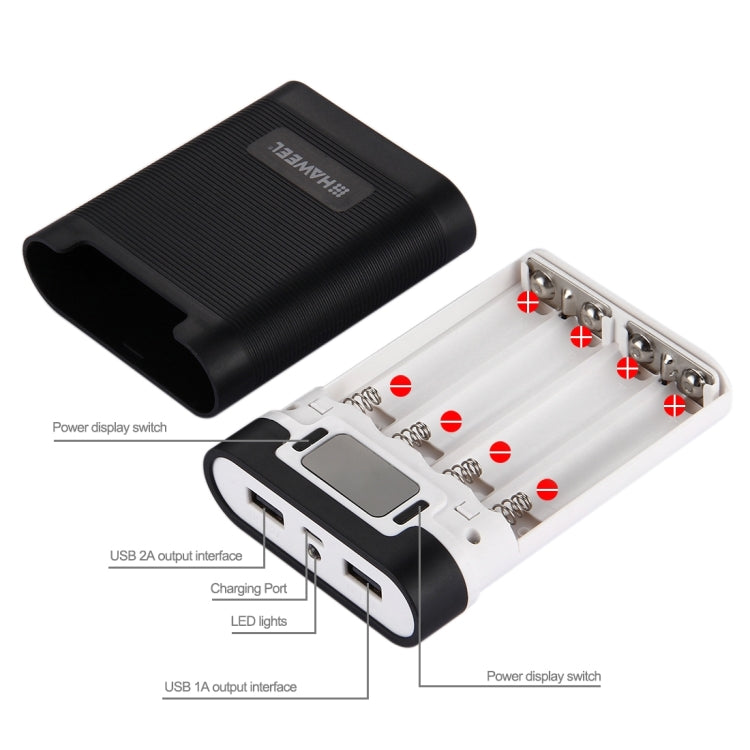 HAWEEL DIY 4 x 18650 Battery (Not Included) 10000mAh Power Bank Shell Box with 2 x USB Output & Display for iPhone, Galaxy, Sony, HTC, Google, Huawei, Xiaomi, Lenovo and other Smartphones