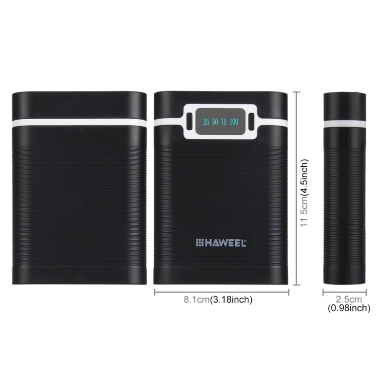 HAWEEL DIY 4 x 18650 Battery (Not Included) 10000mAh Power Bank Shell Box with 2 x USB Output & Display for iPhone, Galaxy, Sony, HTC, Google, Huawei, Xiaomi, Lenovo and other Smartphones