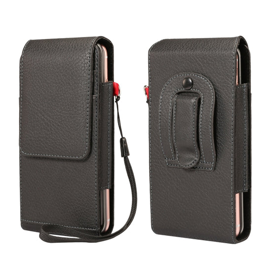 For 6.7 inch and Below Phones Litchi Texture Multifunctional Universal Vertical Flip Upright Double Lattice PU Leather Case Waist Bag with Card Slot & Belt Clip & Lanyard