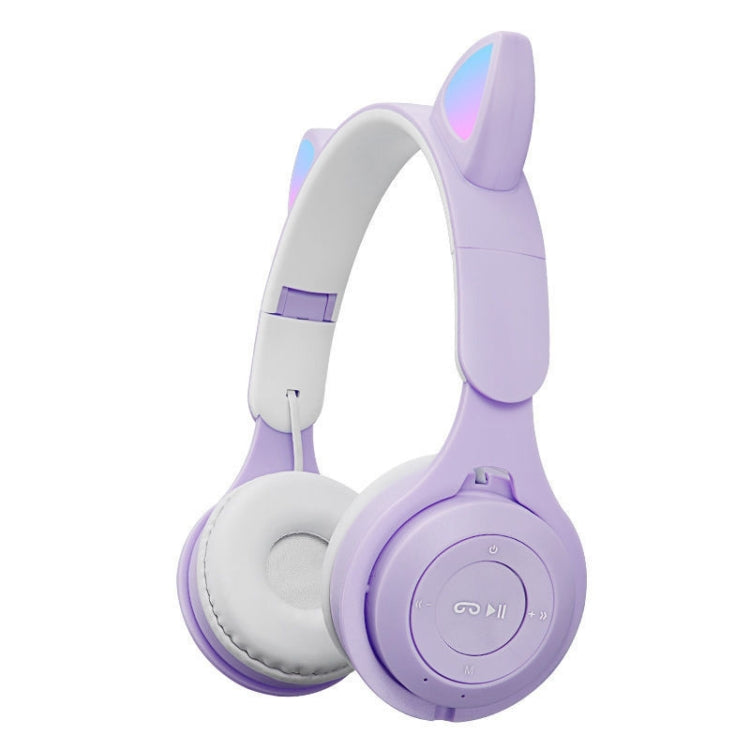 M6 Luminous Cat Ears Two-color Foldable Bluetooth Headset with 3.5mm Jack & TF Card Slot, Two-color Purple, Two-color White, Two-color Pink, Two-color Blue
