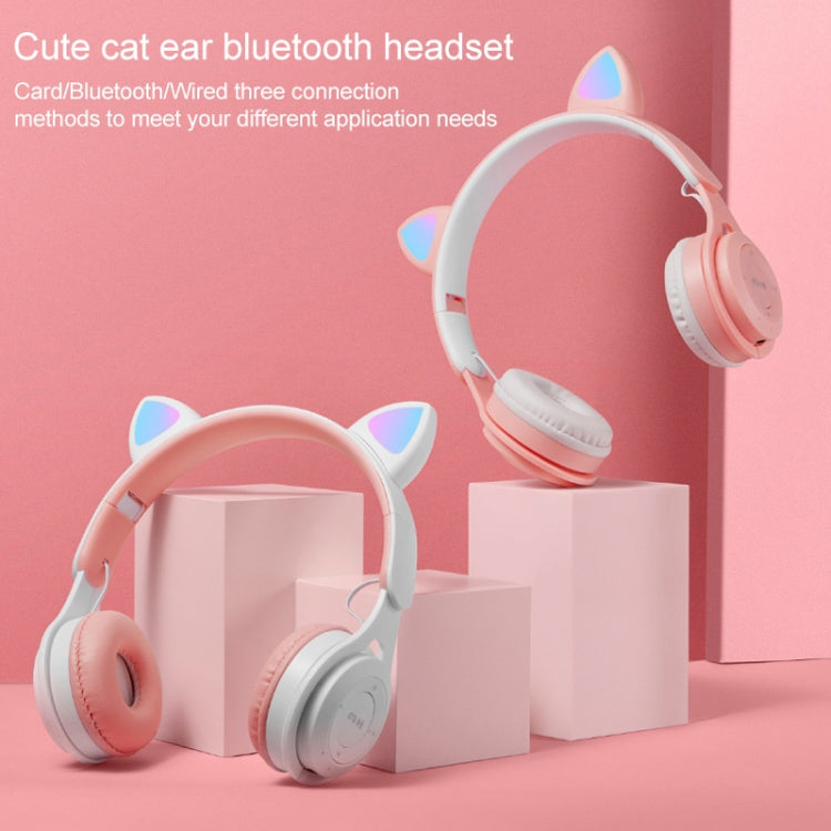 M6 Luminous Cat Ears Two-color Foldable Bluetooth Headset with 3.5mm Jack & TF Card Slot, Two-color Purple, Two-color White, Two-color Pink, Two-color Blue