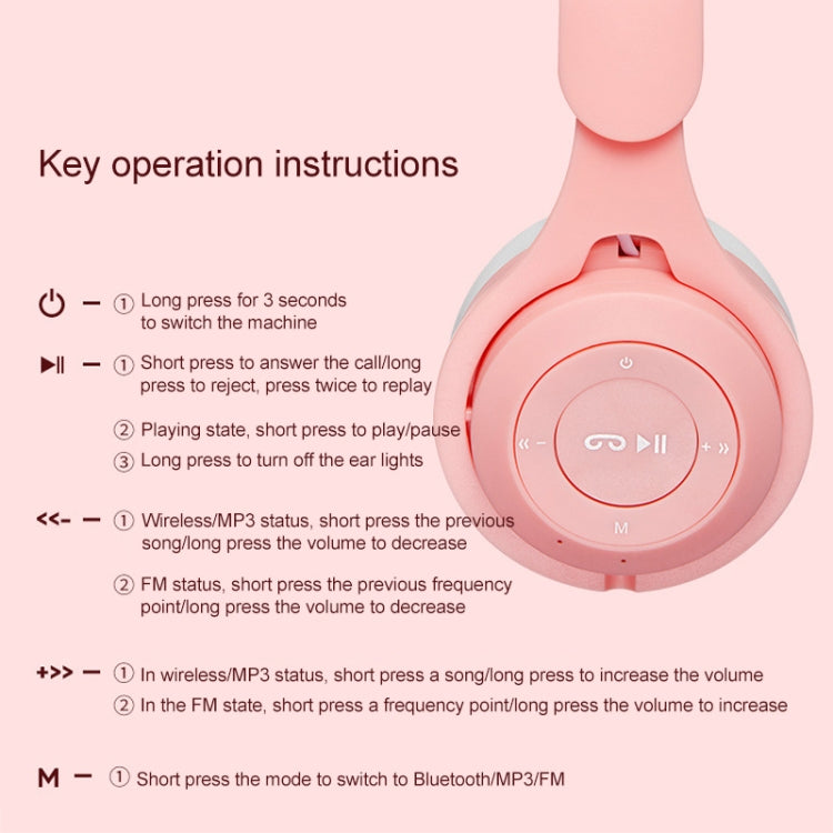 M6 Luminous Cat Ears Two-color Foldable Bluetooth Headset with 3.5mm Jack & TF Card Slot, Two-color Purple, Two-color White, Two-color Pink, Two-color Blue