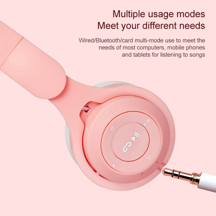 M6 Luminous Cat Ears Two-color Foldable Bluetooth Headset with 3.5mm Jack & TF Card Slot, Two-color Purple, Two-color White, Two-color Pink, Two-color Blue
