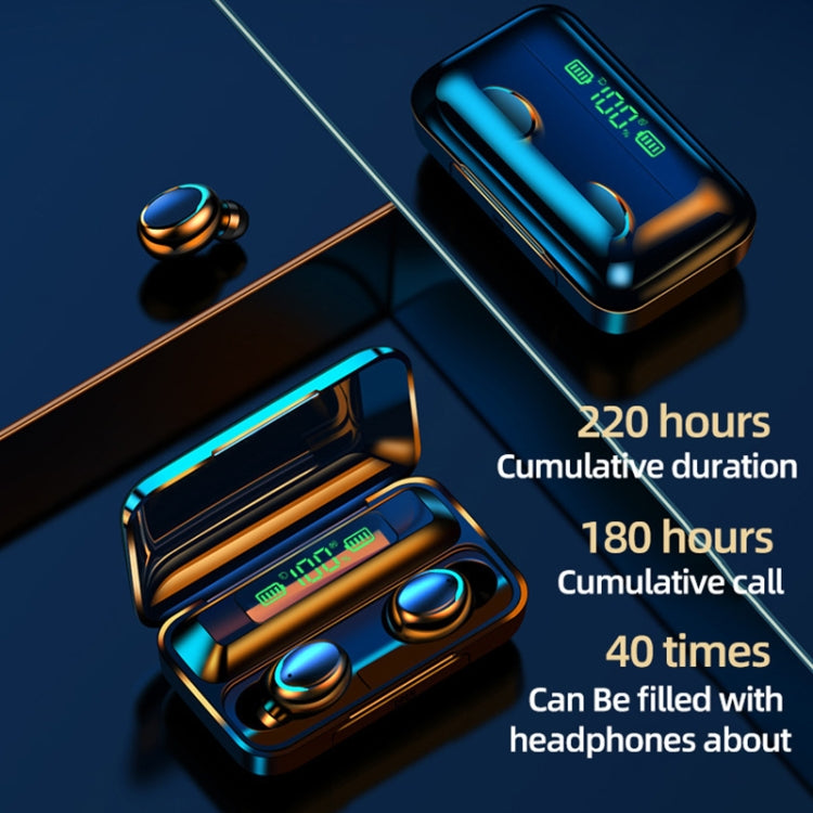 F9-5C LED Light + Digital Display Noise Reduction Bluetooth Earphone with Hand Strap, F9-5C LED Light with Strap Black, F9-5C LED Light with Strap White