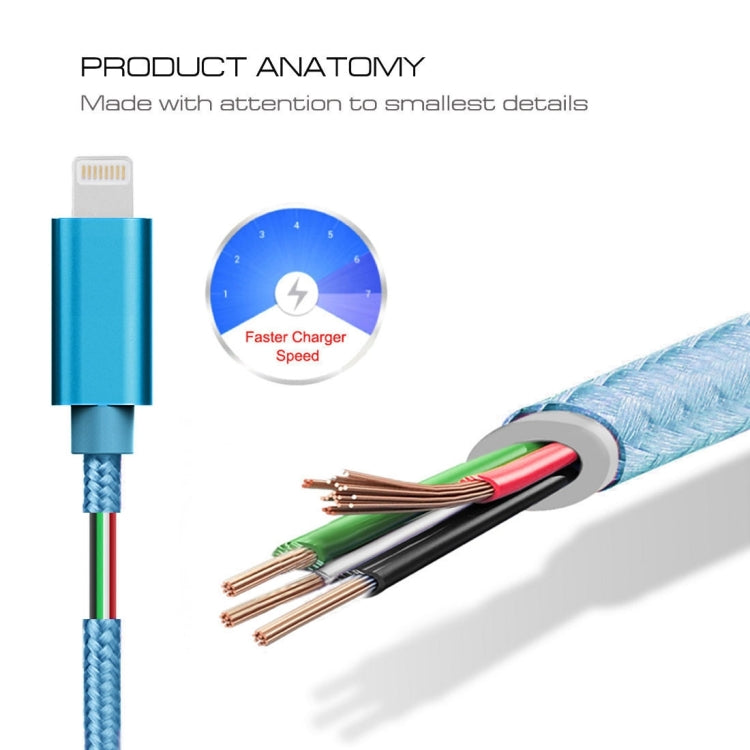 3m 3A Woven Style Metal Head 8 Pin to USB Data / Charger Cable