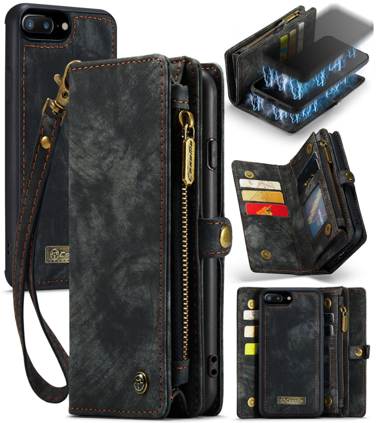 CaseMe for iPhone 8 Plus & 7 Plus Multifunctional Leather Billfold with Detachable Magnetic PC Back Protective Case & Holder & 11 Card Slots & 3 Cash Slots & 1 Zipper Wallet & 2 Photo Frames & 3 Magnetic Clasps