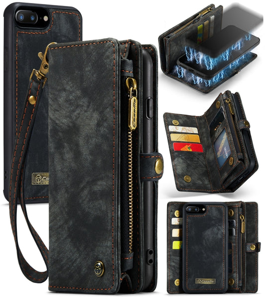 CaseMe for iPhone 8 Plus & 7 Plus Multifunctional Leather Billfold with Detachable Magnetic PC Back Protective Case & Holder & 11 Card Slots & 3 Cash Slots & 1 Zipper Wallet & 2 Photo Frames & 3 Magnetic Clasps