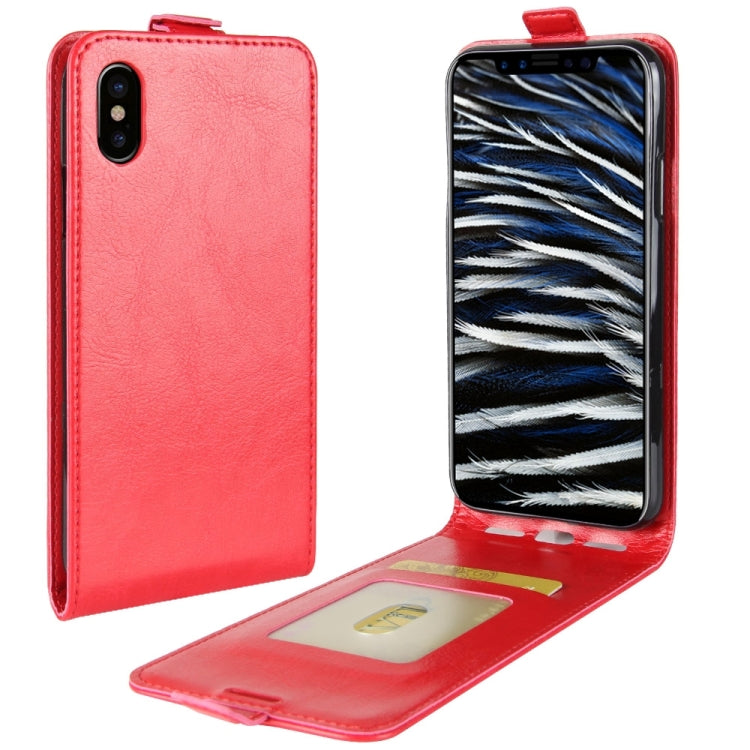 For iPhone X / XS Crazy Horse Texture Vertical Flip Leather Case with Card Slot & Photo Frame