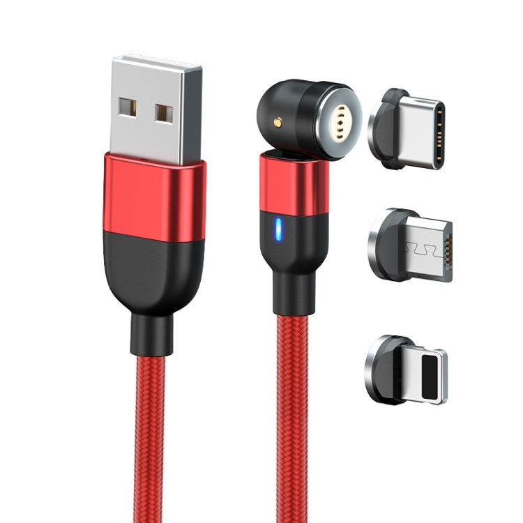 2m 3A Output 3 in 1 USB to 8 Pin + USB-C / Type-C + Micro USB 540 Degree Rotating Magnetic Data Sync Charging Cable