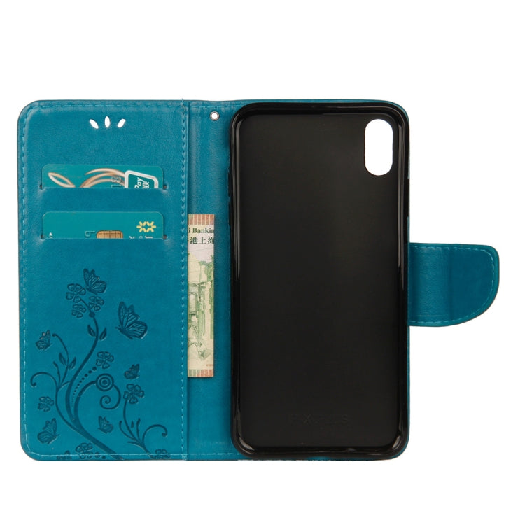 For iPhone XR Embossed Butterfly Pattern Horizontal Flip Leather Case with Card Slot & Holder & Wallet & Lanyard