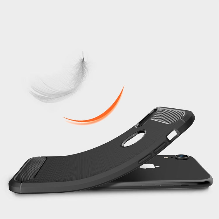 For iPhone XR Brushed Texture Carbon Fiber Shockproof TPU Protective Back Case