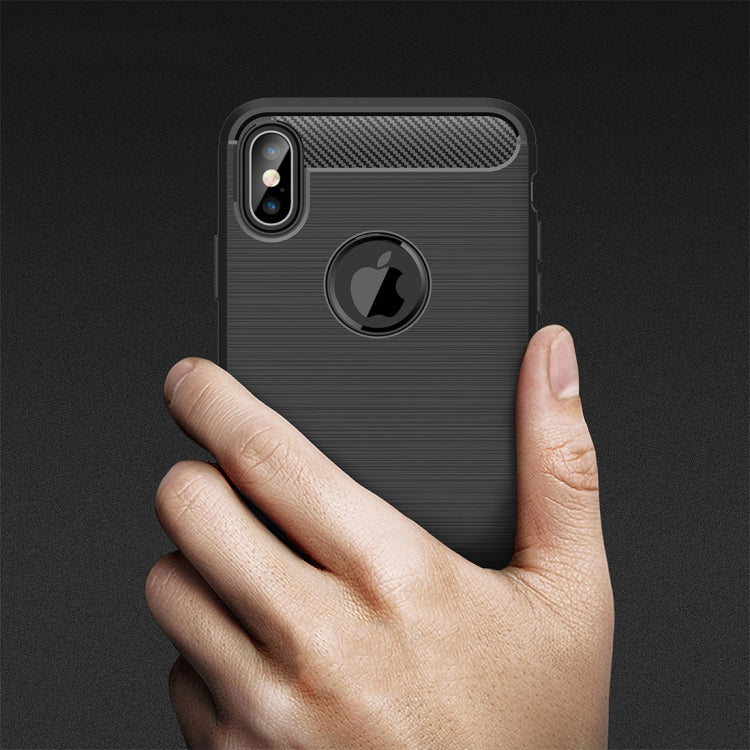 For iPhone XS Max Brushed Texture Carbon Fiber Shockproof TPU Protective Back Case