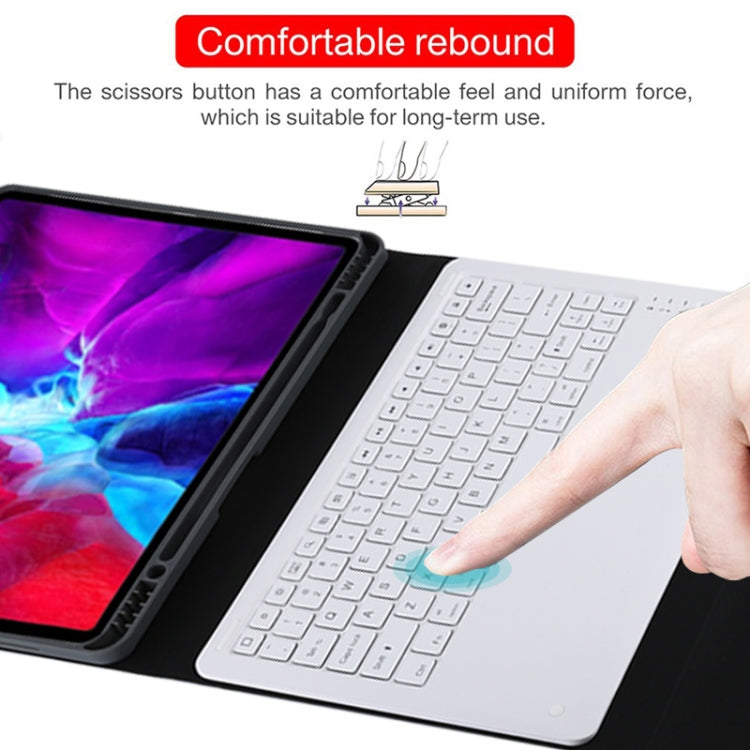 T129 Detachable Bluetooth White Keyboard Microfiber Leather Tablet Case for iPad Pro 12.9 inch (2020), with Holder, White Keyboard