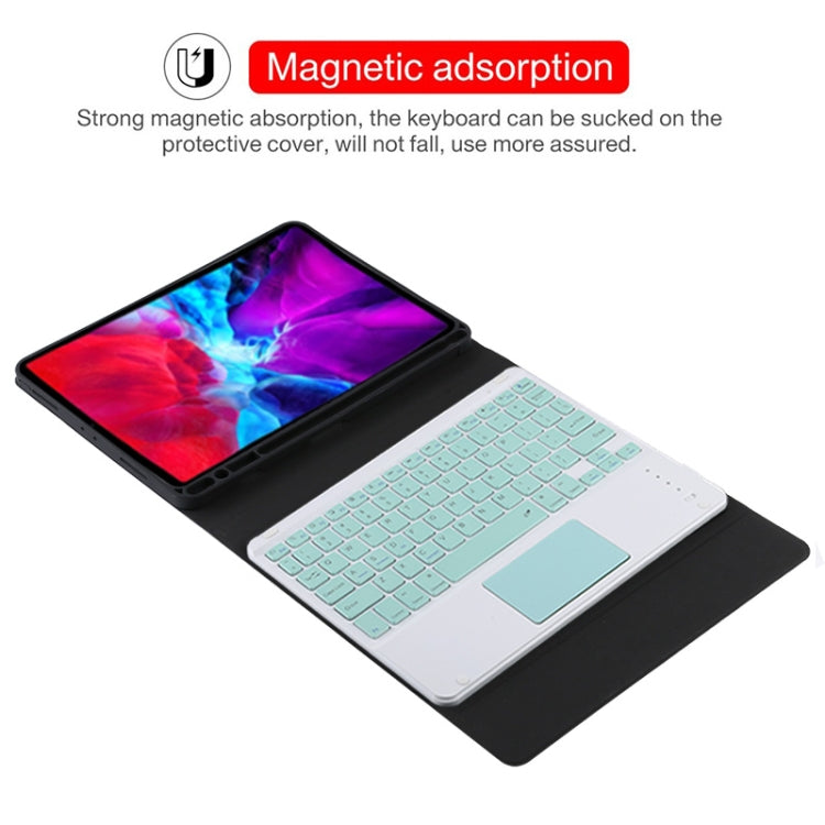 TG11BC Detachable Bluetooth Green Keyboard Microfiber Leather Tablet Case for iPad Pro 11 inch (2020), with Touchpad & Pen Slot & Holder, Green Keyboard